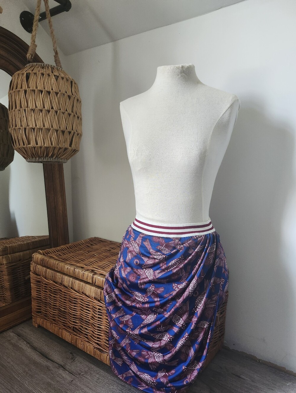 Zara Blue and Red Floral Pencil Skirt